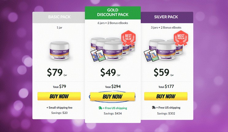 Balmorex Pro official pricing – 1 jar $79, 3 jars $177, 6 jars $294 with free shipping on bundles